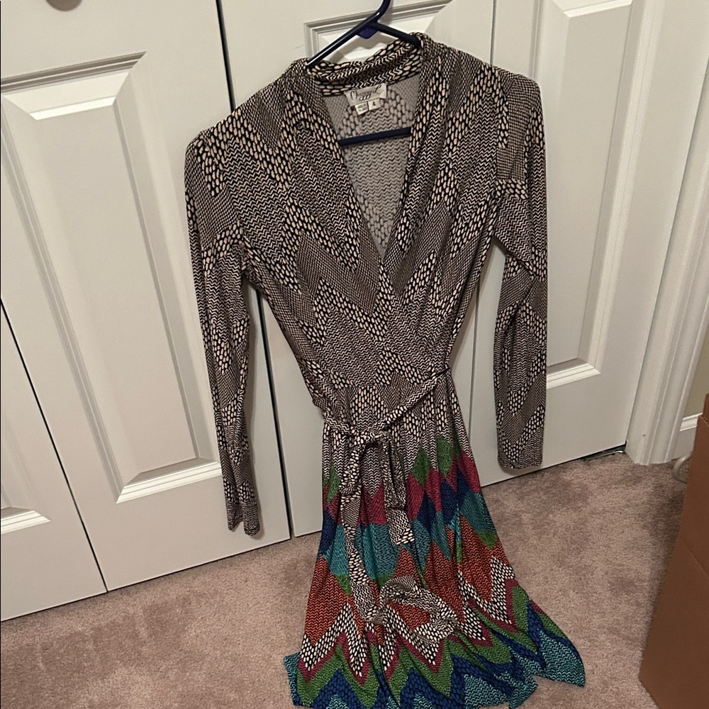 Maggy London Multicolor Chevron Long Sleeve Dress